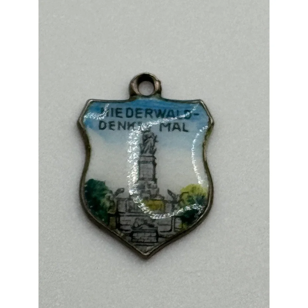 Vintage Niederwald 835 Silver Germany Enamel Travel Shield Charm